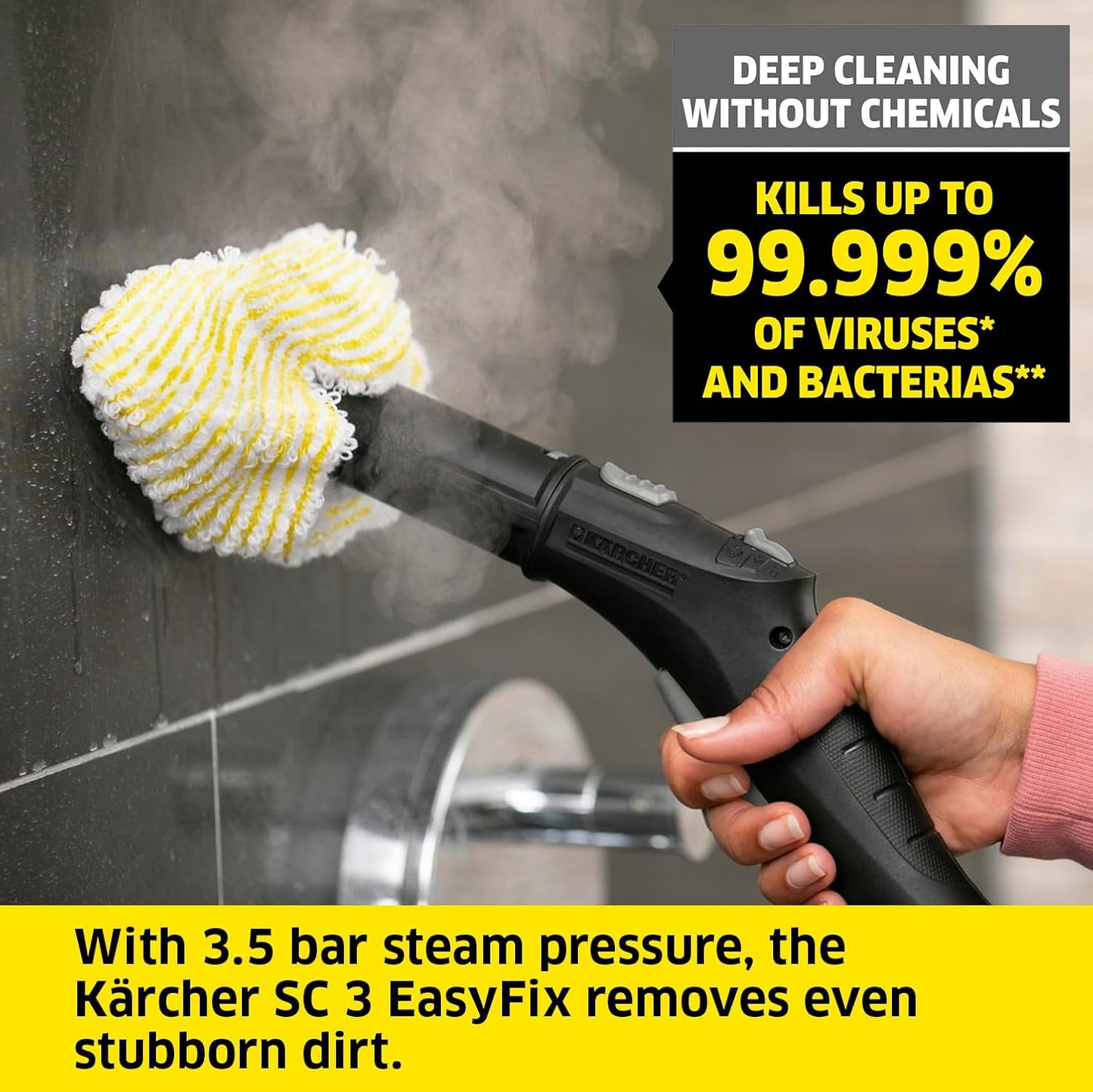 SC 3 Easyfix Steam Cleaner, 1900W, 3.5 Bar, 1L, 75M², Heats in 30S, Includes Floor Cleaning Kit, Descaling Cartridge, Nozzles, White