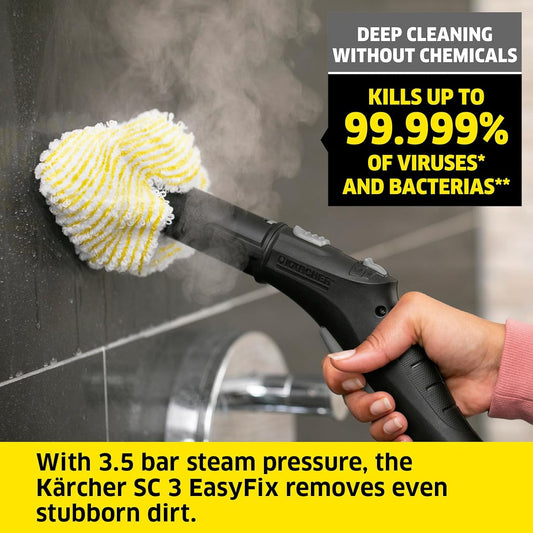 SC 3 Easyfix Steam Cleaner, 1900W, 3.5 Bar, 1L, 75M², Heats in 30S, Includes Floor Cleaning Kit, Descaling Cartridge, Nozzles, White