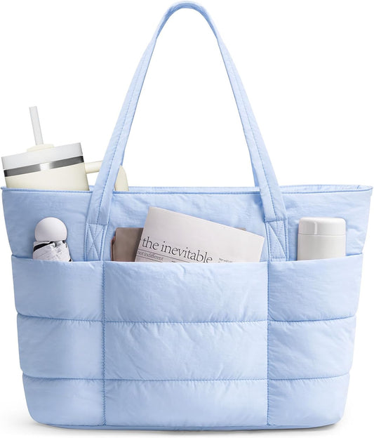 Tote Bags for Women, Ladies Handbags & Shoulder Bags, School Work Laptop Bags for Women, Quilted Puffer Teacher Hand Bag for College Shopping Travel Gym Beach
