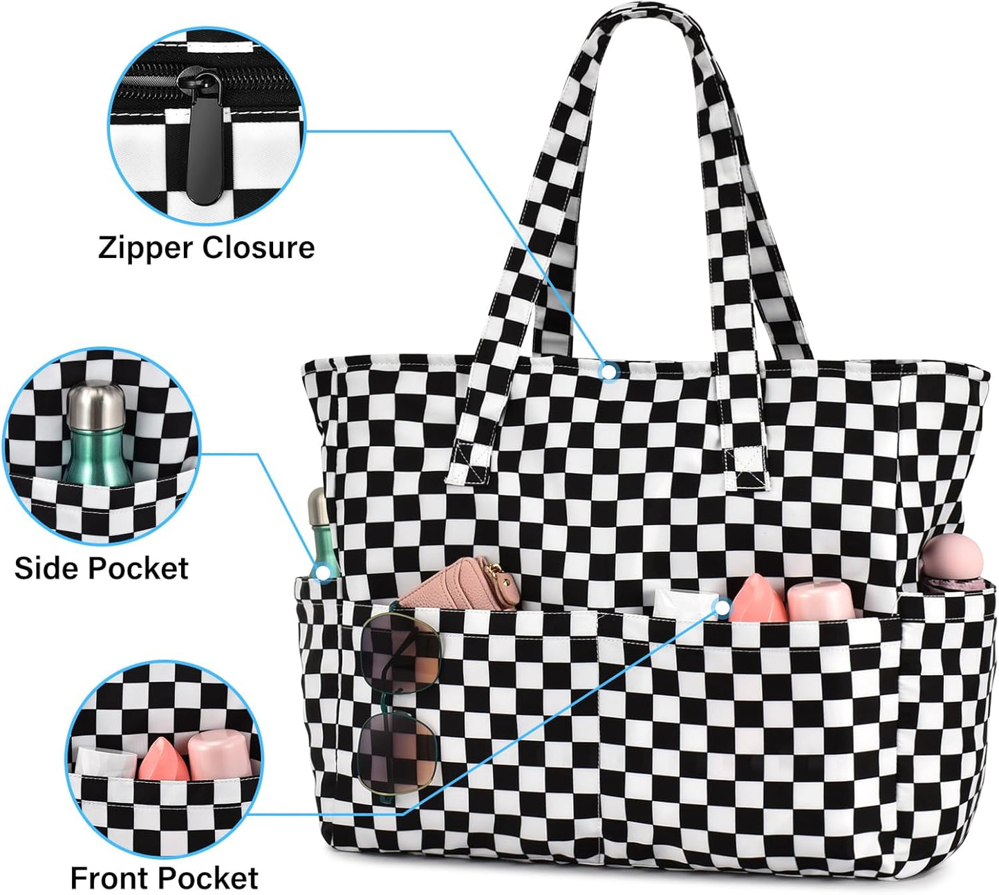 Large Beach Bag with 8 Pockets, Waterproof Beach Bags for Women, Sandproof Summer Beach Tote Bag Holiday Essentials Shopping Bag Travel Bag Handbags for Pool Gym