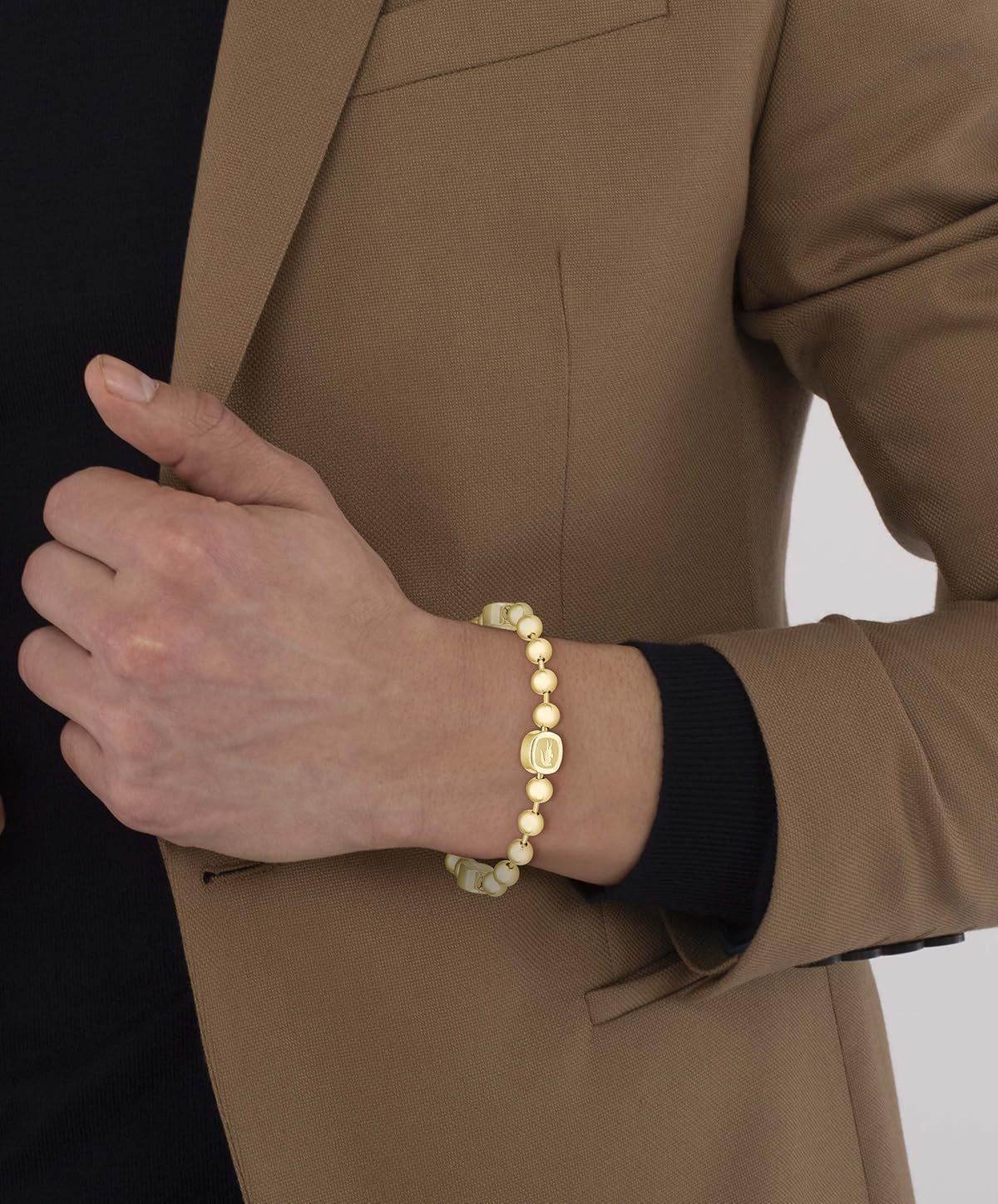 Lacoste Men'S VIGOR Collection Beaded Bracelet in Stainless Steel and Yellow Gold