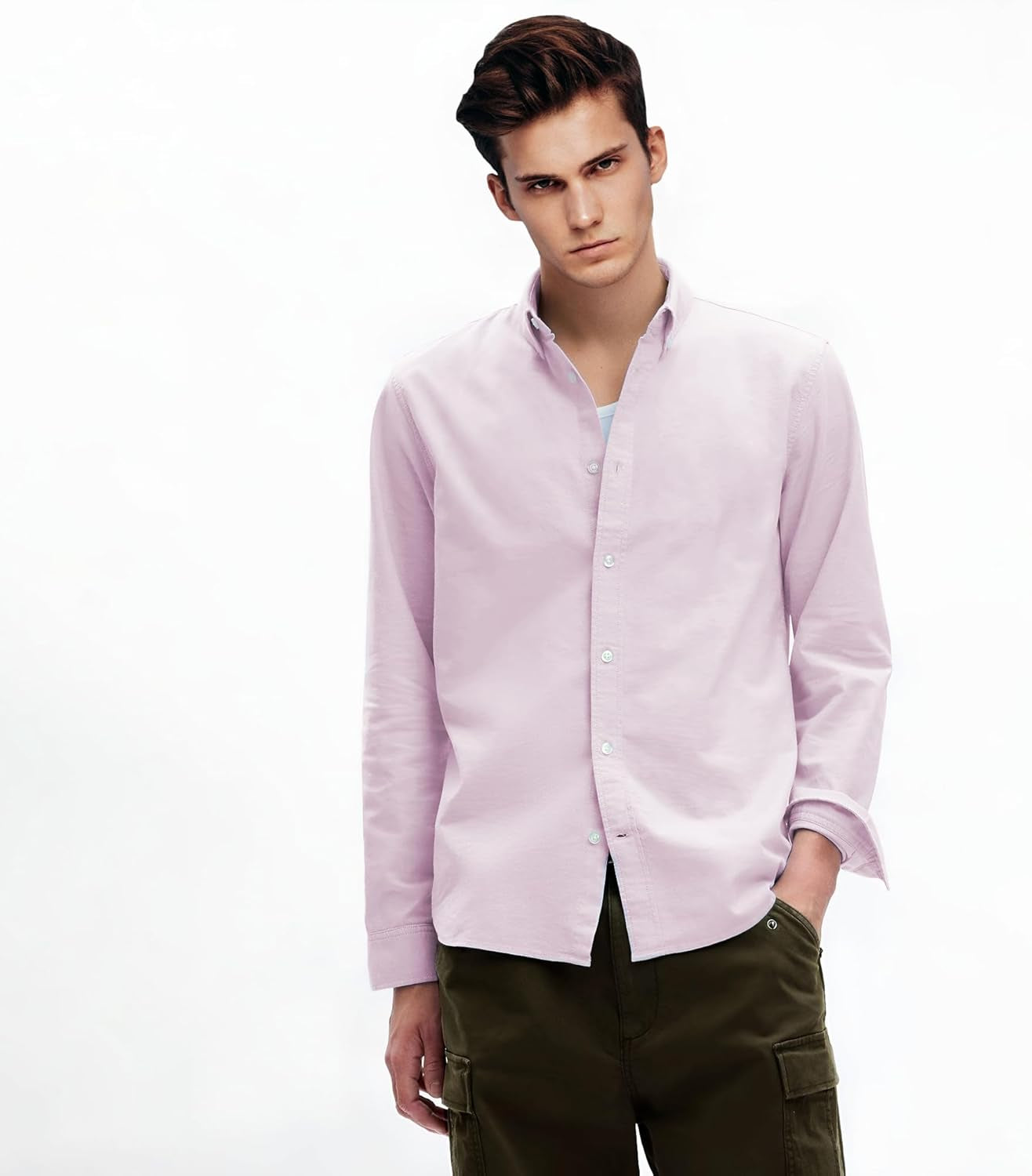 Regular Fit Long Sleeve Button down Collar Oxford Shirt for Men