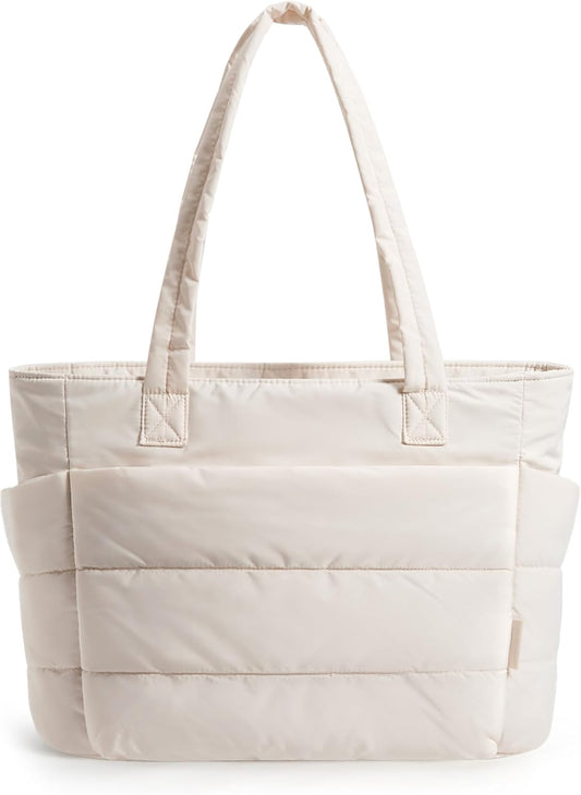 Women'S Puffer Tote Bag, 20L Lightweight Handbag with 15.6 Inch Padded Laptop Compartment, Shoulder Bag for Work Travel School Gym Teacher