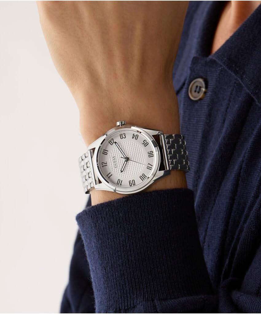 Tate  Men'S Quartz Analogue Stainless Steel Watch 42 Mm Stainless Steel Bracelet Silver 5 Bar Dial Colour Silver Luminous Hands