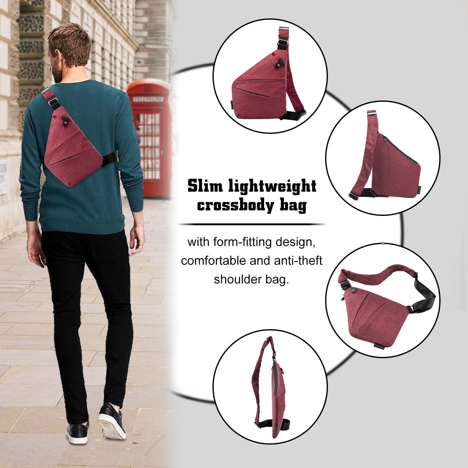 Anti Theft Crossbody Bag for Women Personal Flex Travel Bag Anti-Theft Cross Body Bag Sling Chest Bag for Men （Black）