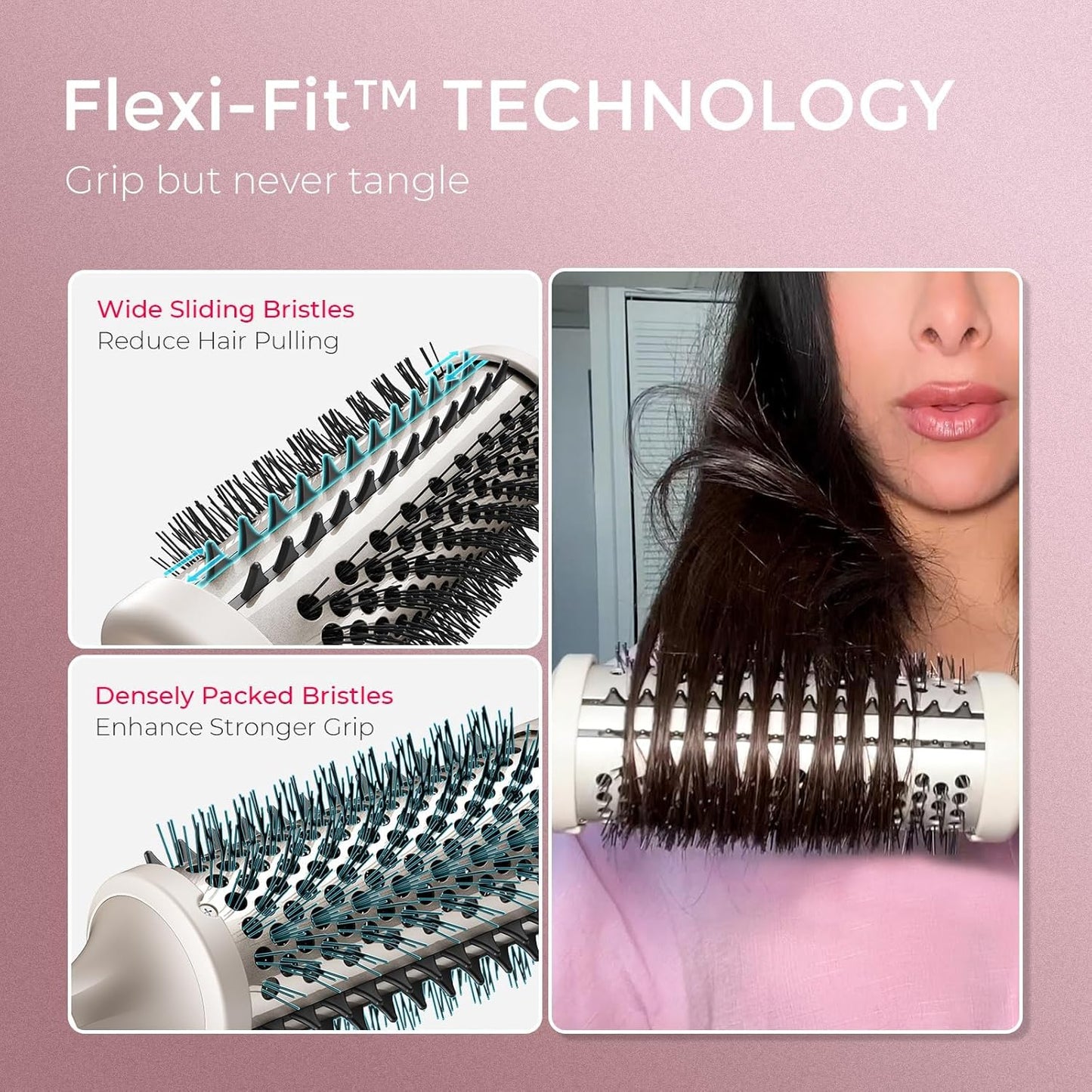 STYLUX Thermal Brush - Heated round Curling Brush, Blowout Volumizer with Flexi-Fit Tech for Hair Styling, Curling Styler Tool, Hair Straightener and Curler 2 in 1, Dual Voltage, Gold, 1.7 Inch