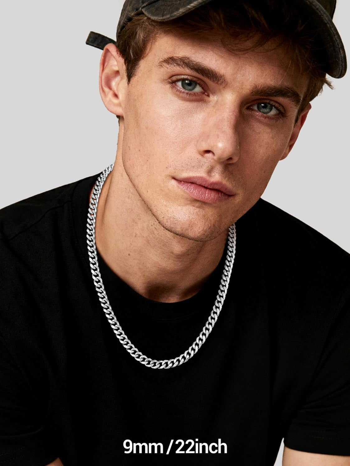 Men Cuban Chain Necklace with Sturdy Clasp 6/9/12Mm Width 18-30 Inch Length Chunky Necklace Silver/Gold Plated/Black 316L Stainless Steel Hip Hop Jewellery (Send Box)