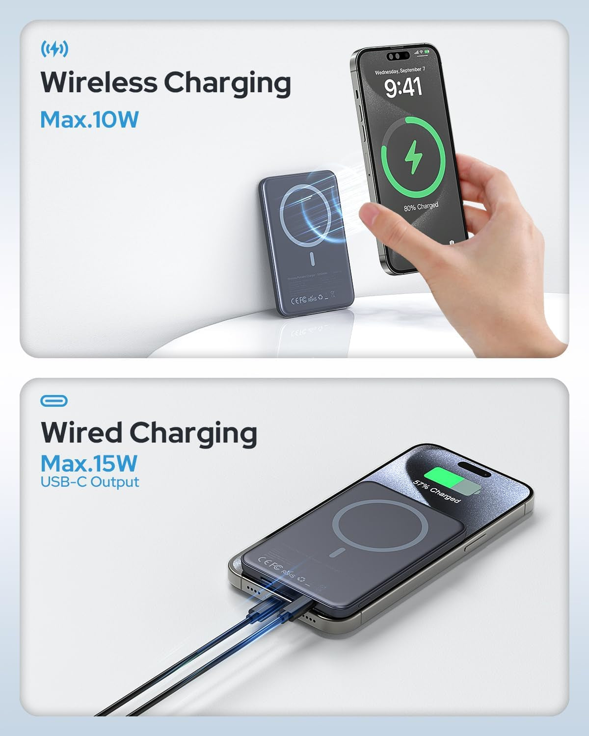 For Magsafe Power Bank, 5000Mah Ultra-Slim Wireless Portable Charger,Magnetic Power Bank Fast Charging with USB-C Charging,Portable Phone Charger Battery Pack Compatible with Iphone 17/16/15/14/13/12