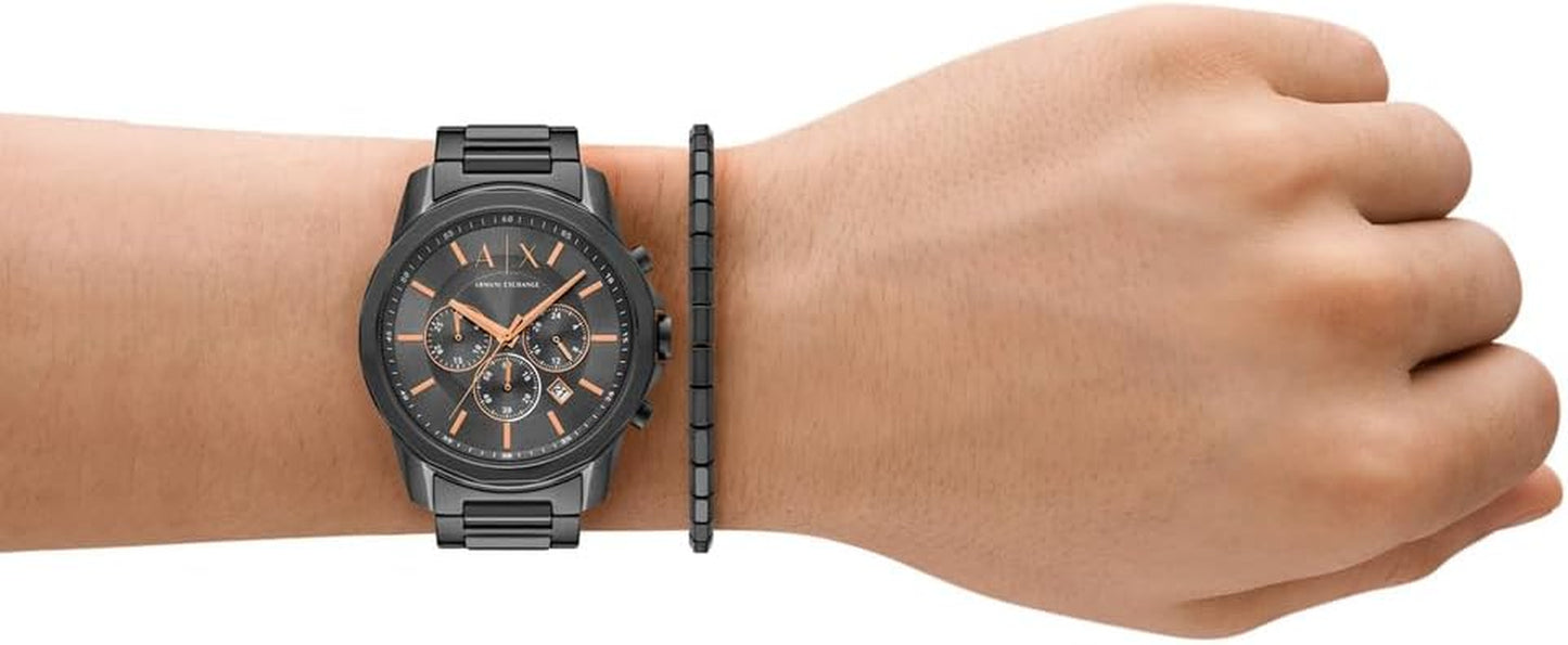 Armani Exchange Men'S 44MM Gun-Metal Stainless Steel Watch, AX7170SET