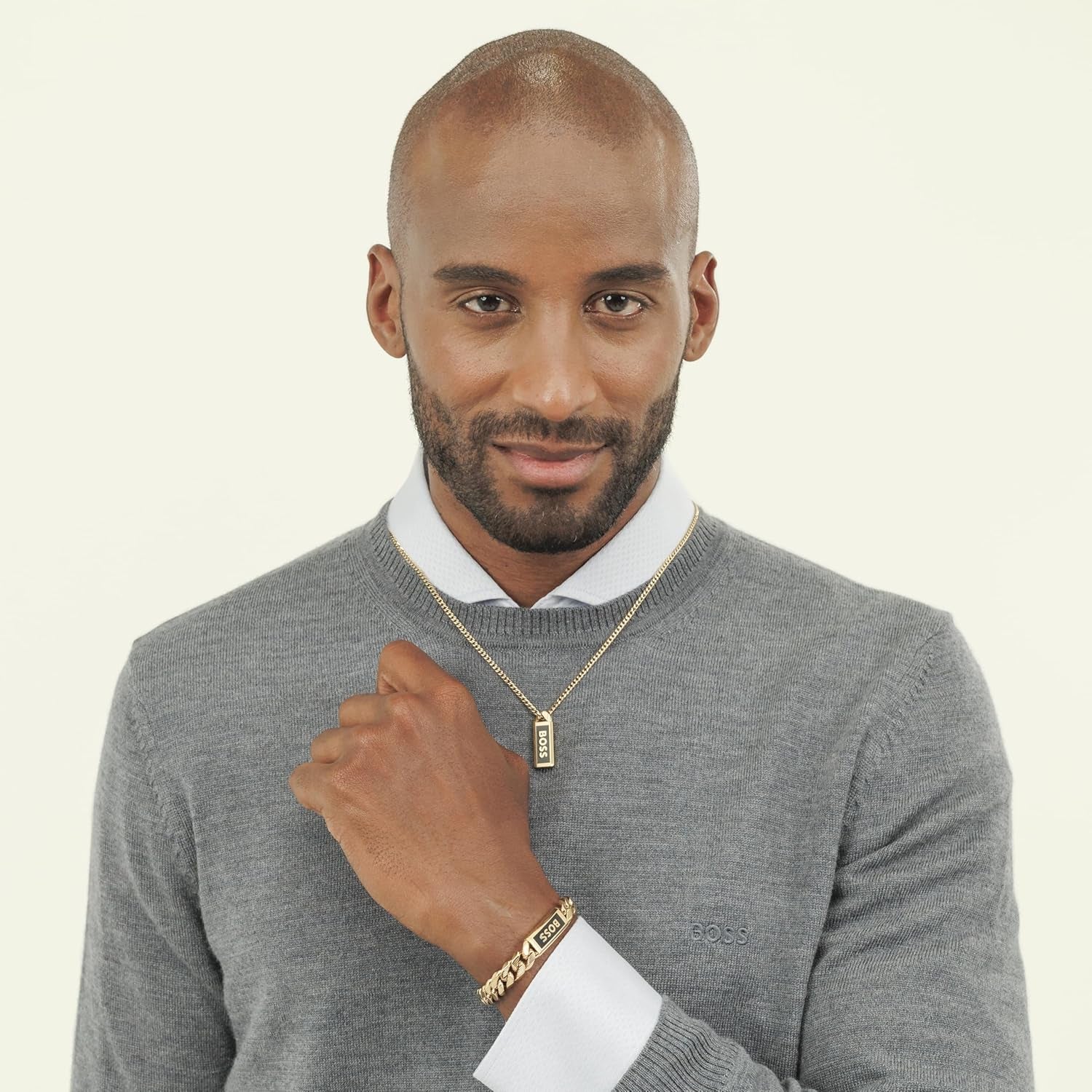BOSS Jewelry Men'S KASSY EMBLEM Collection Chain Bracelet in Stainless Steel with a Black Enamel Pendant – Available in Different Sizes