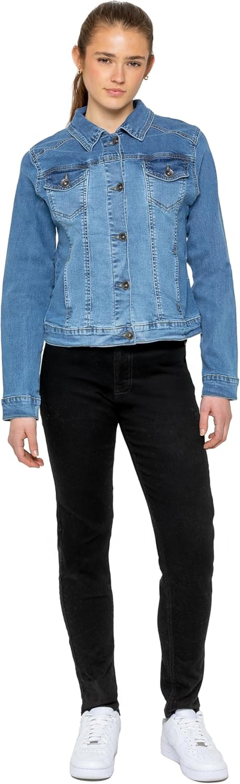 Womens Designer Denim Jacket Ladies Stretch Casual Button up Western Classic Jeans Coat