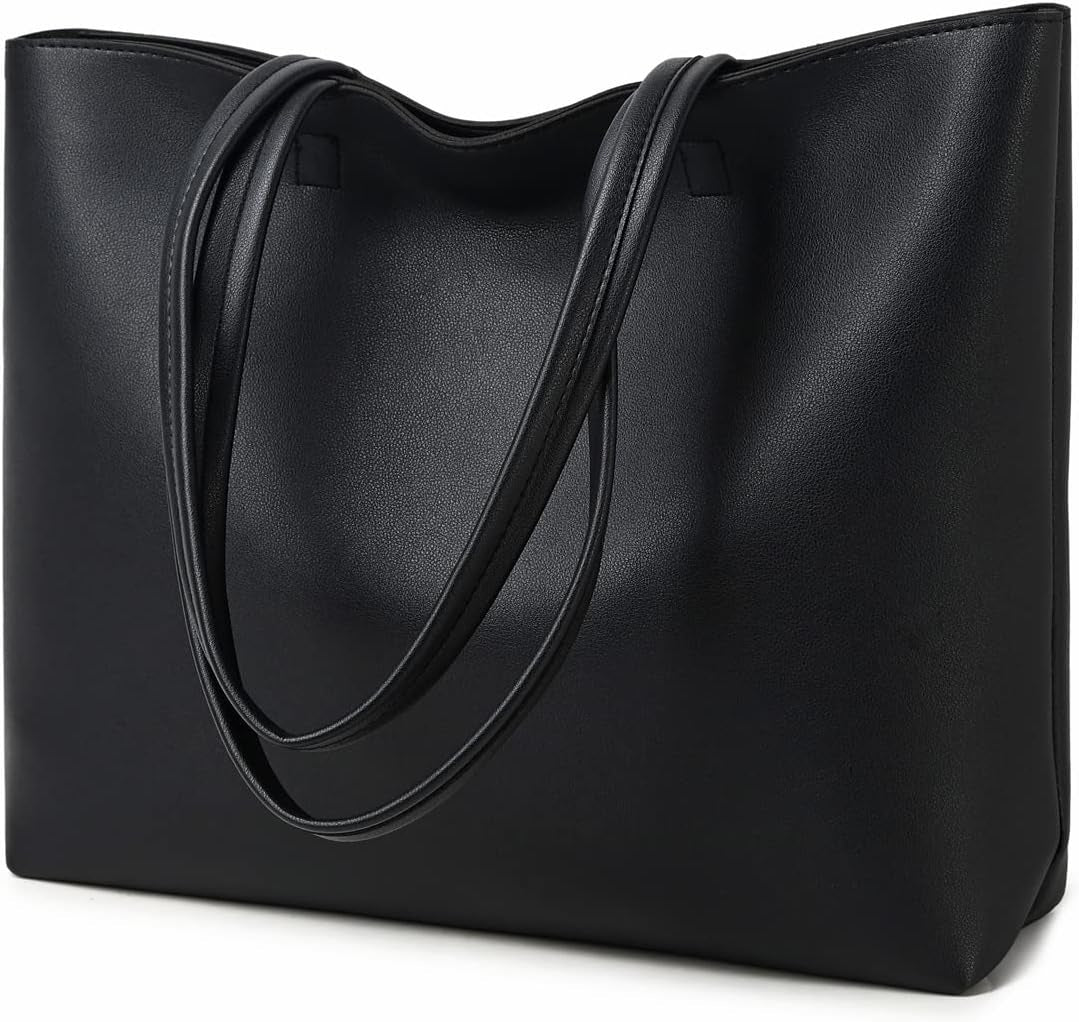 Ladies Tote Bags Simple PU Leather Handbags Work School Shopping Bags for Women with Zip and Inner Pocket