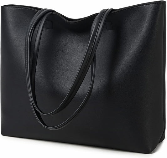 Ladies Tote Bags Simple PU Leather Handbags Work School Shopping Bags for Women with Zip and Inner Pocket