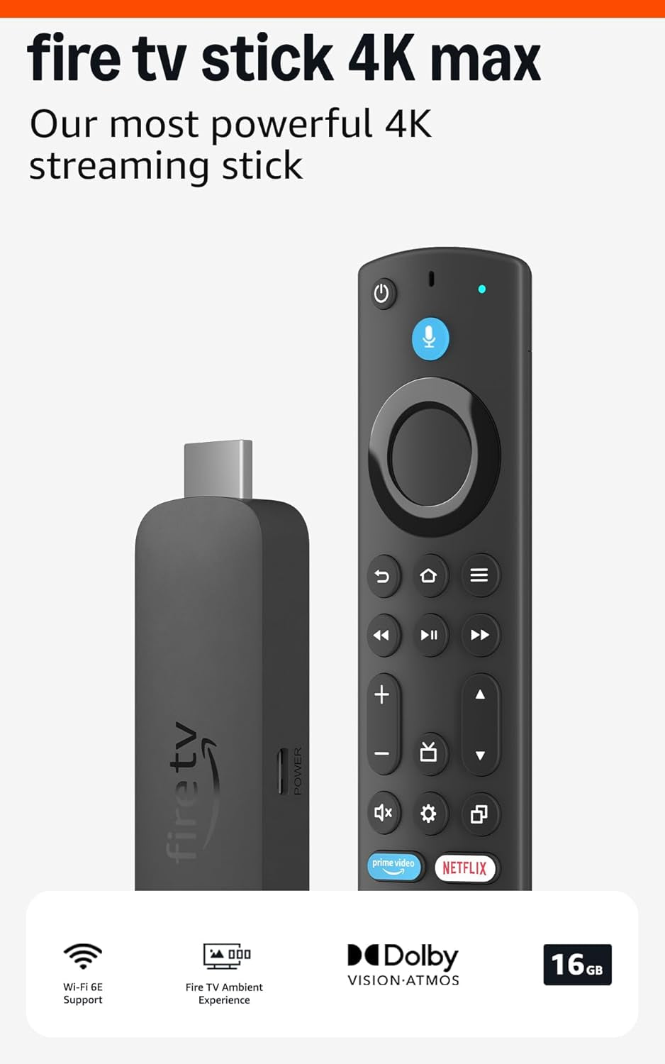 Fire TV Stick 4K Max (Newest Gen), Supports Wi-Fi 6E, Ambient Experience