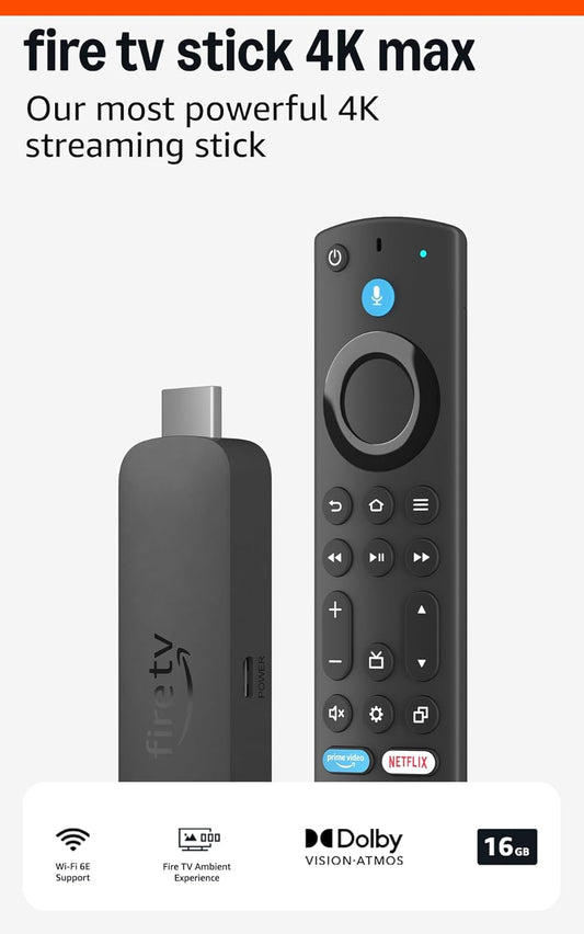 Fire TV Stick 4K Max (Newest Gen), Supports Wi-Fi 6E, Ambient Experience