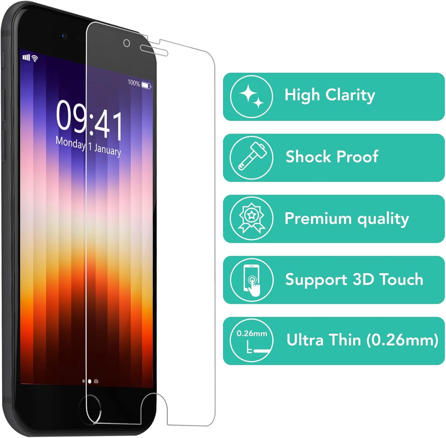 4-Pack Screen Protector for Iphone SE 3/2 (2022/2020 Edition), Tempered Glass Iphone 8/7, 6S/6, 4.7-Inch Tempered Glass Film [Ultra HD] [3D Touch] [Case Friendly] [Lifetime Replacement Support]