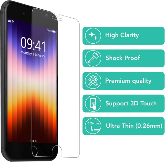 4-Pack Screen Protector for Iphone SE 3/2 (2022/2020 Edition), Tempered Glass Iphone 8/7, 6S/6, 4.7-Inch Tempered Glass Film [Ultra HD] [3D Touch] [Case Friendly] [Lifetime Replacement Support]