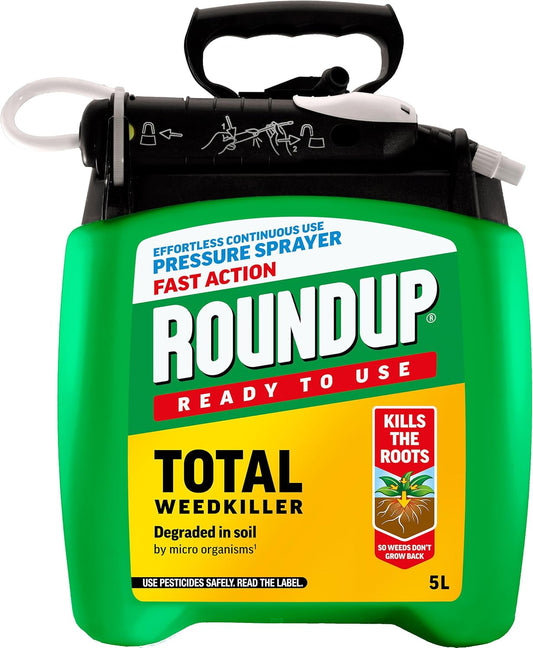 Fast Action Weedkiller Pump 'N Go Spray – 5L Ready-To-Use Glyphosate Formula – Kills Weeds & Roots with Visible Results in 1-2 Days – Refillable Pressure Sprayer with Extendable Lance