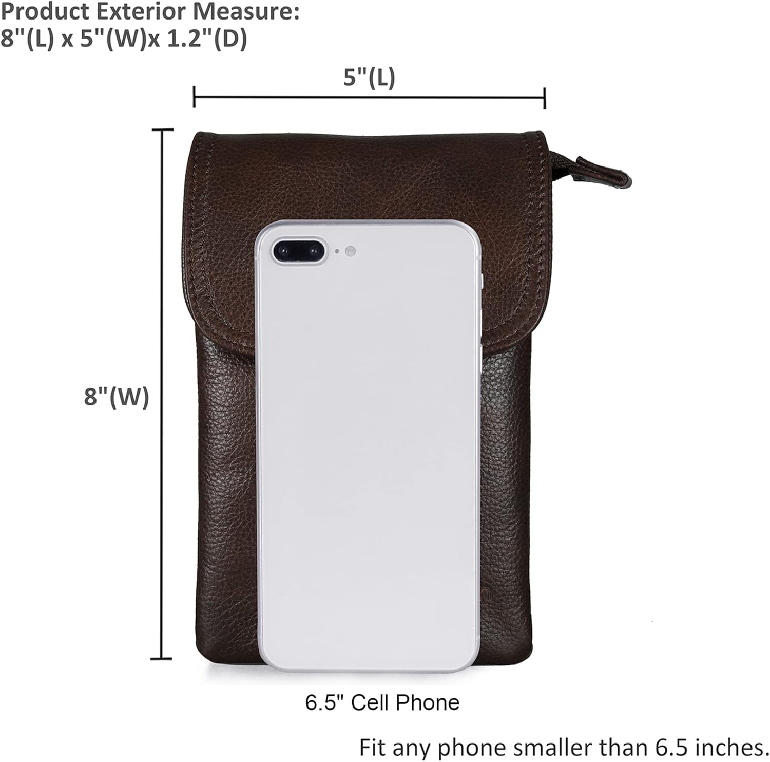Genuine Leather Phone Bag, Real Leather Phone Purse Wallet, Small Cell Phone Cross Body Bag for Women with Long Strap and Key Ring - Fit 8 plus or Phone Less 6.5 Inch