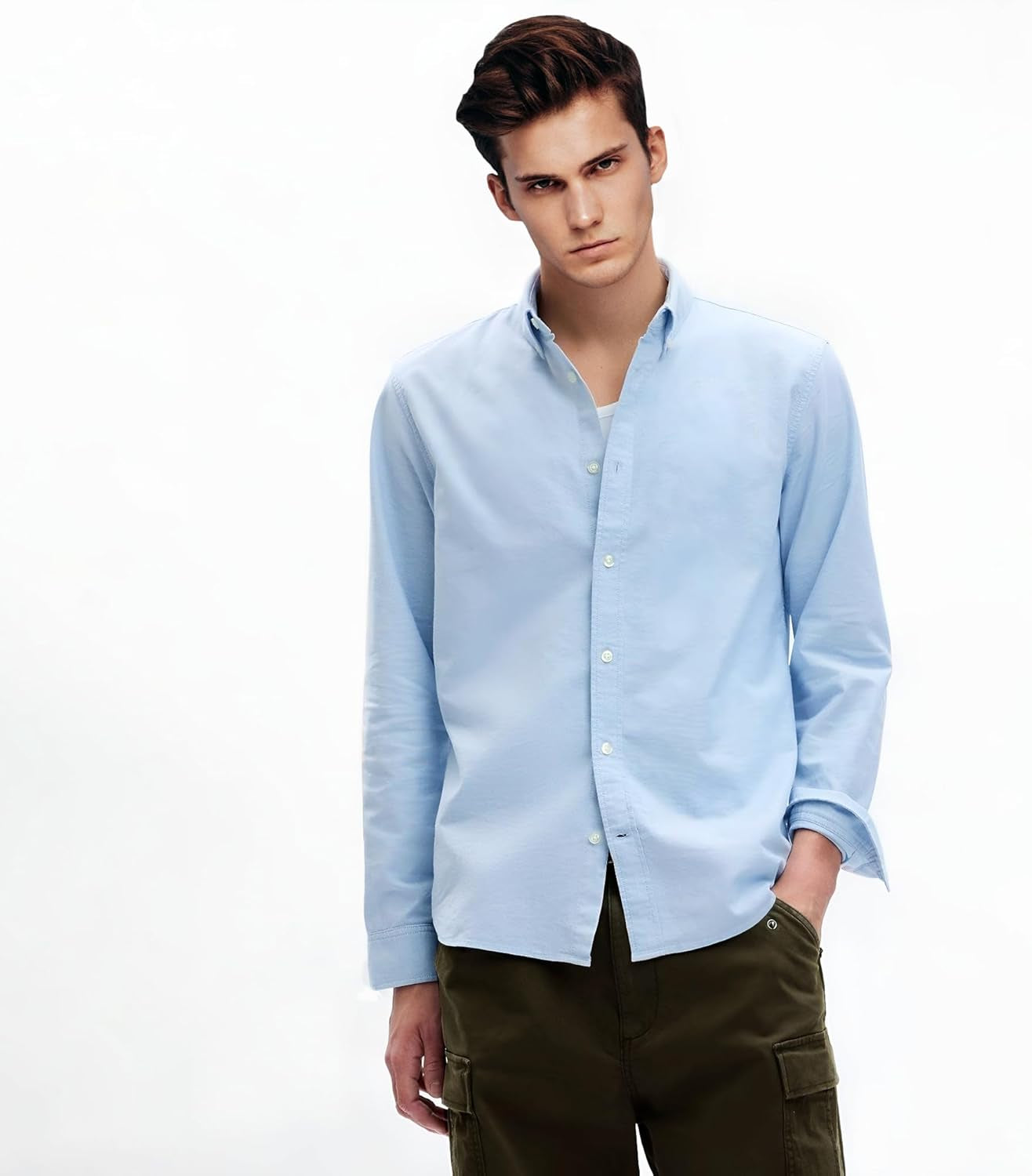 Regular Fit Long Sleeve Button down Collar Oxford Shirt for Men
