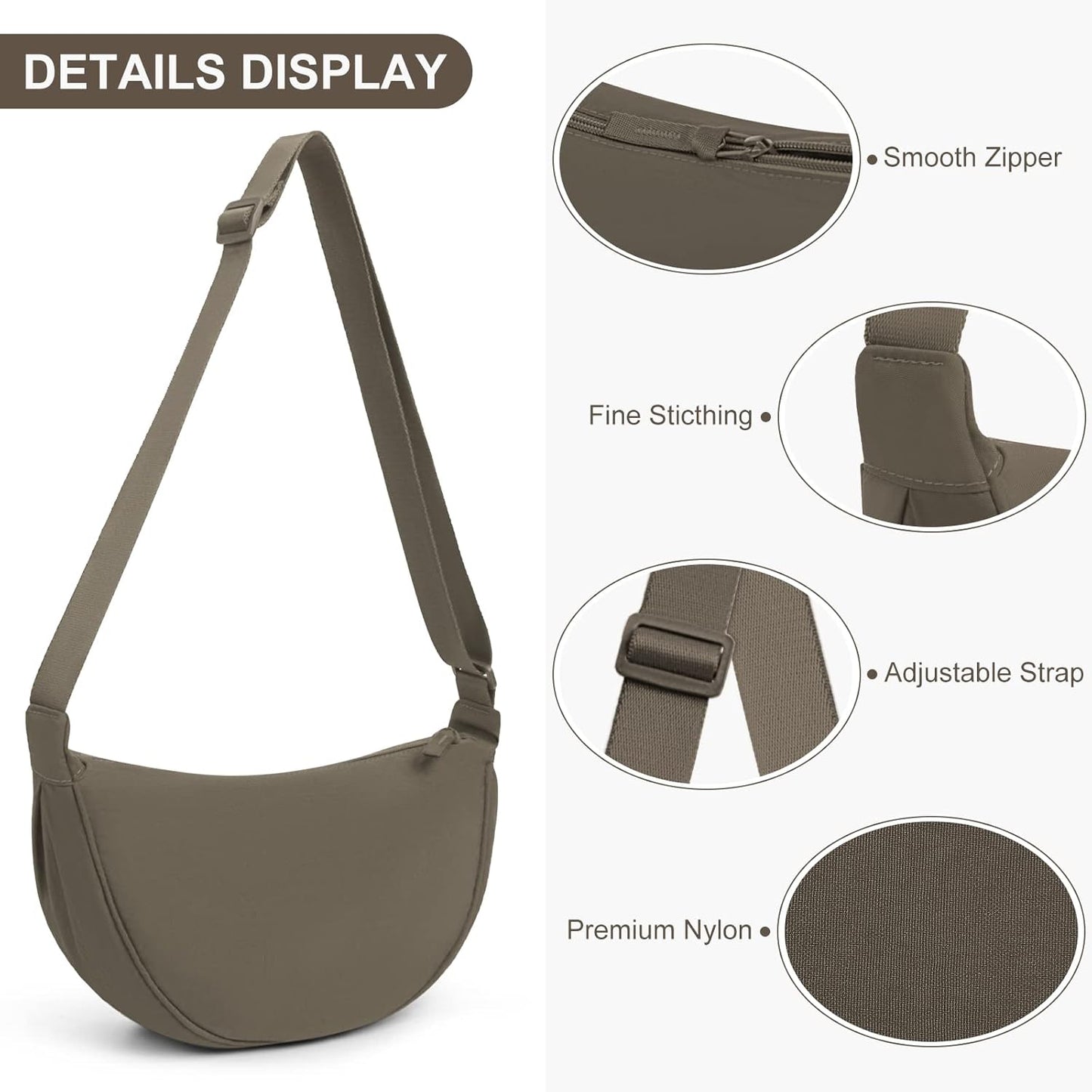 Women'S Nylon Crescent Bag - Hobos Crossbody Shoulder Bag with Adjustable Strap - Solid Color Chest Fanny Pack