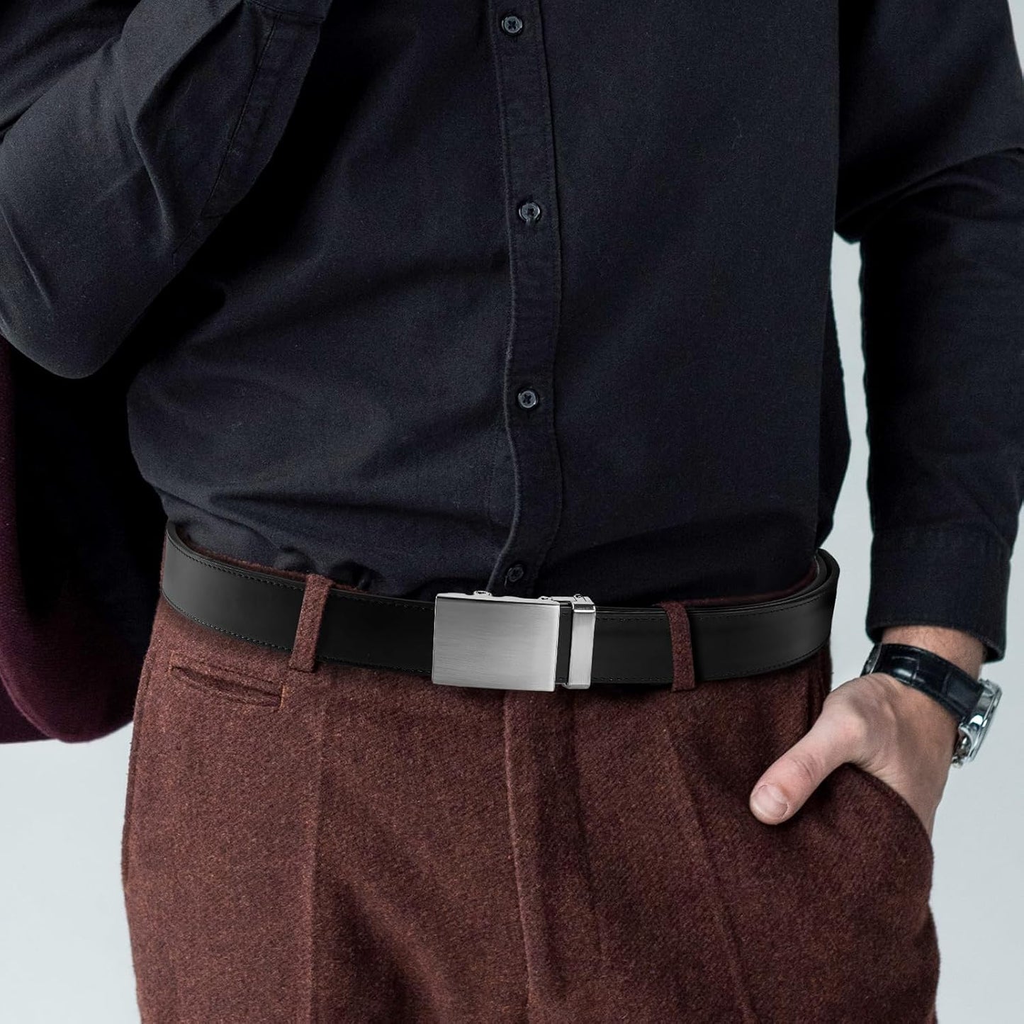 Men'S Belt, Slide Ratchet Belt for Men with Leather 1 3/8" Width 3.5Cm,Trim to Fit