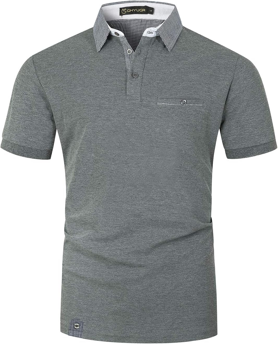 Men'S Short Sleeve Polo Shirts Classic Plaid Splice Golf Tennis T-Shirt