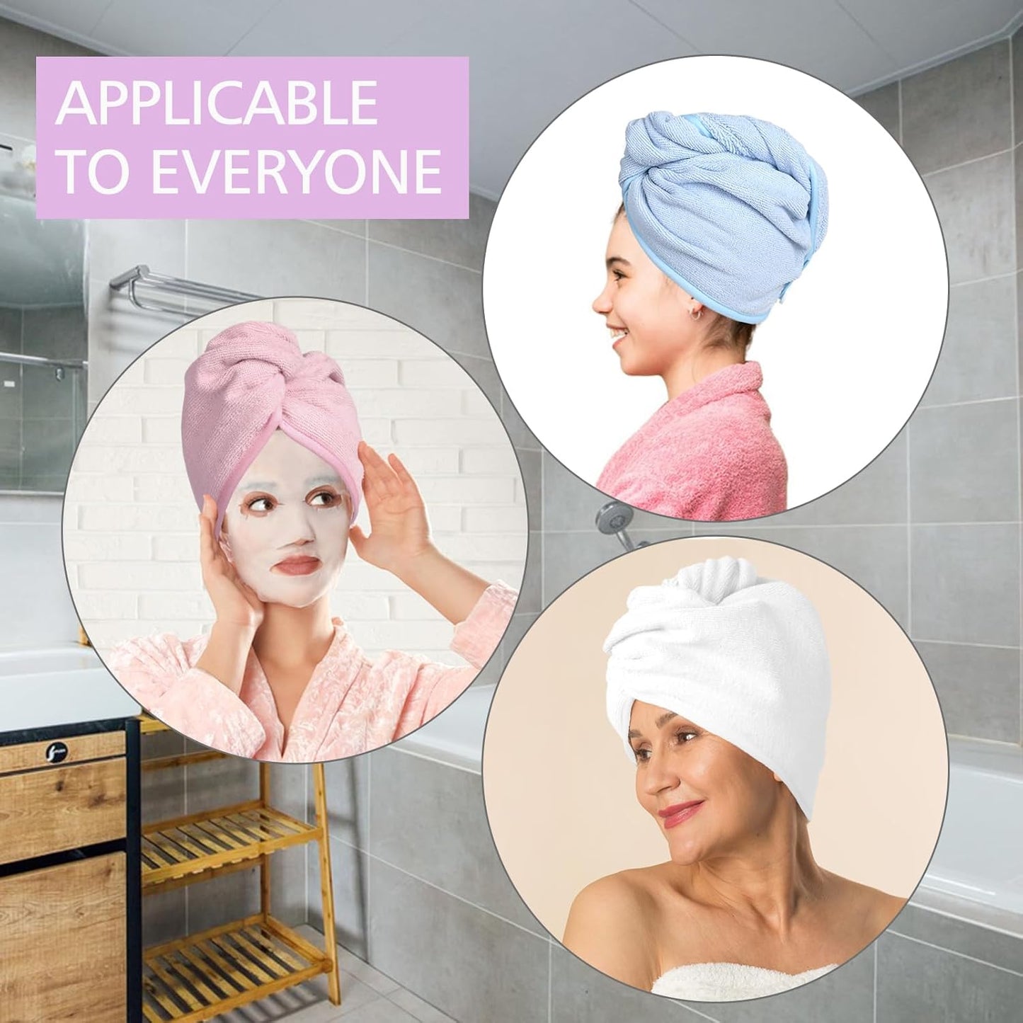 Microfiber Hair Towels Wrap Turban: 5 Packs Curly Hairs Quick Dry Towel Set for Women - Hair Drying Towel Dryer Shower Cap & Hair Accessories Care (5 Pcs Multicolor)