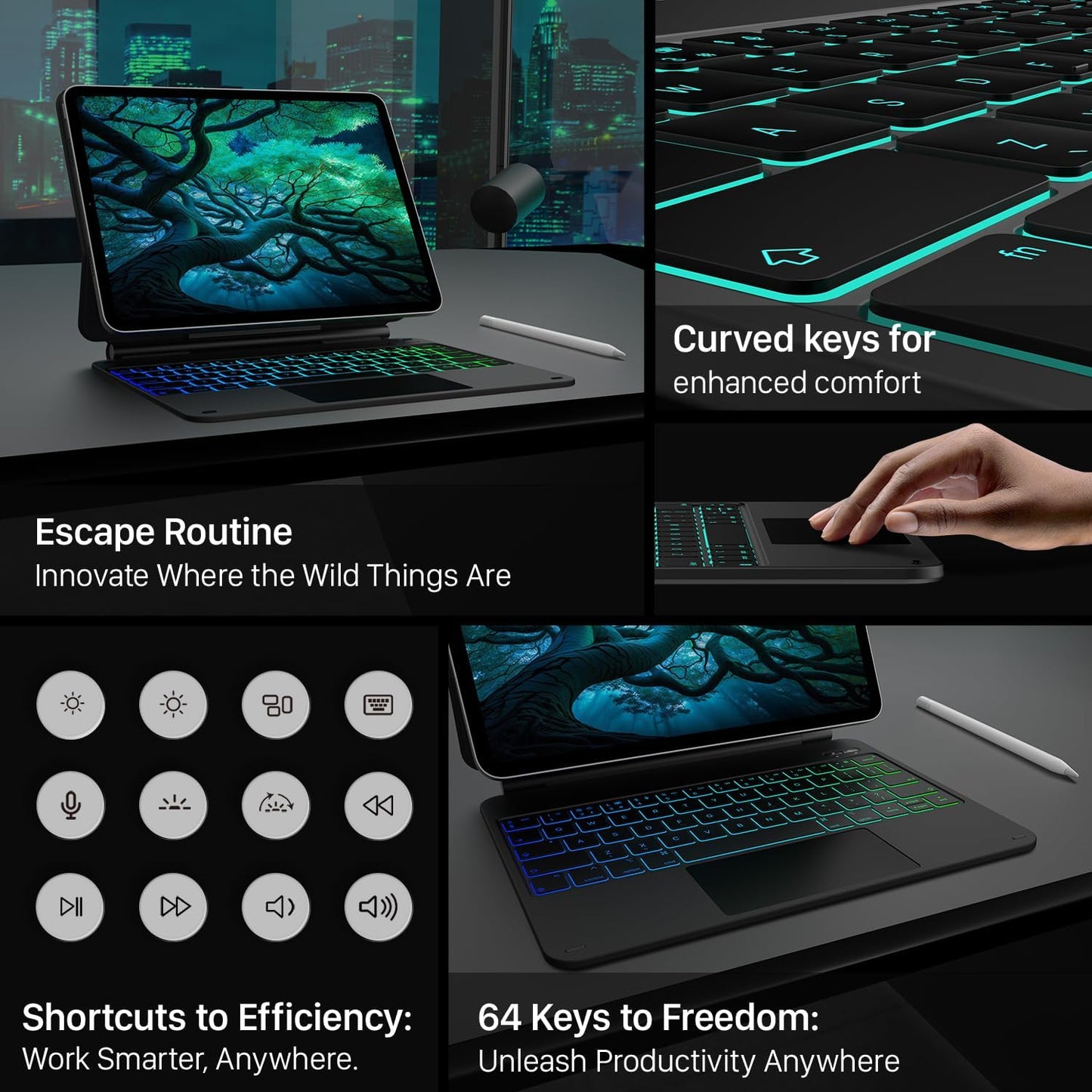 Edge Keyboard Case for Ipad 11Th Gen A16 (2025) & 10Th Gen 10.9" (2022) – Multi-Touch Trackpad, 11-Color Backlit Magic-Style Keyboard – Floating Magnetic Stand, Pencil Holder – Black