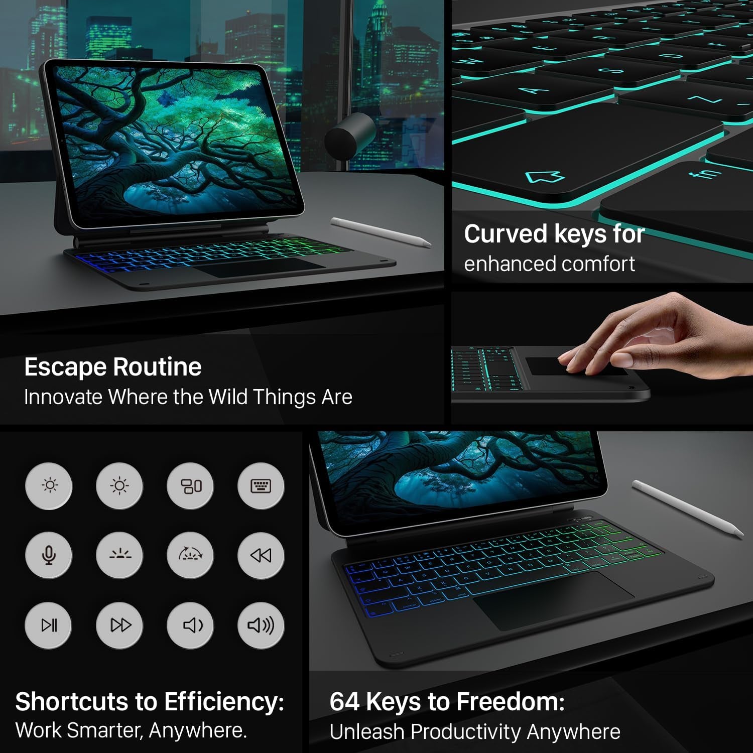 Edge Keyboard Case for Ipad 11Th Gen A16 (2025) & 10Th Gen 10.9" (2022) – Multi-Touch Trackpad, 11-Color Backlit Magic-Style Keyboard – Floating Magnetic Stand, Pencil Holder – Black