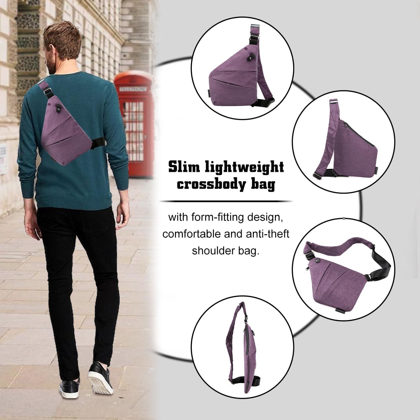 Anti Theft Crossbody Bag for Women Personal Flex Travel Bag Anti-Theft Cross Body Bag Sling Chest Bag for Men （Black）