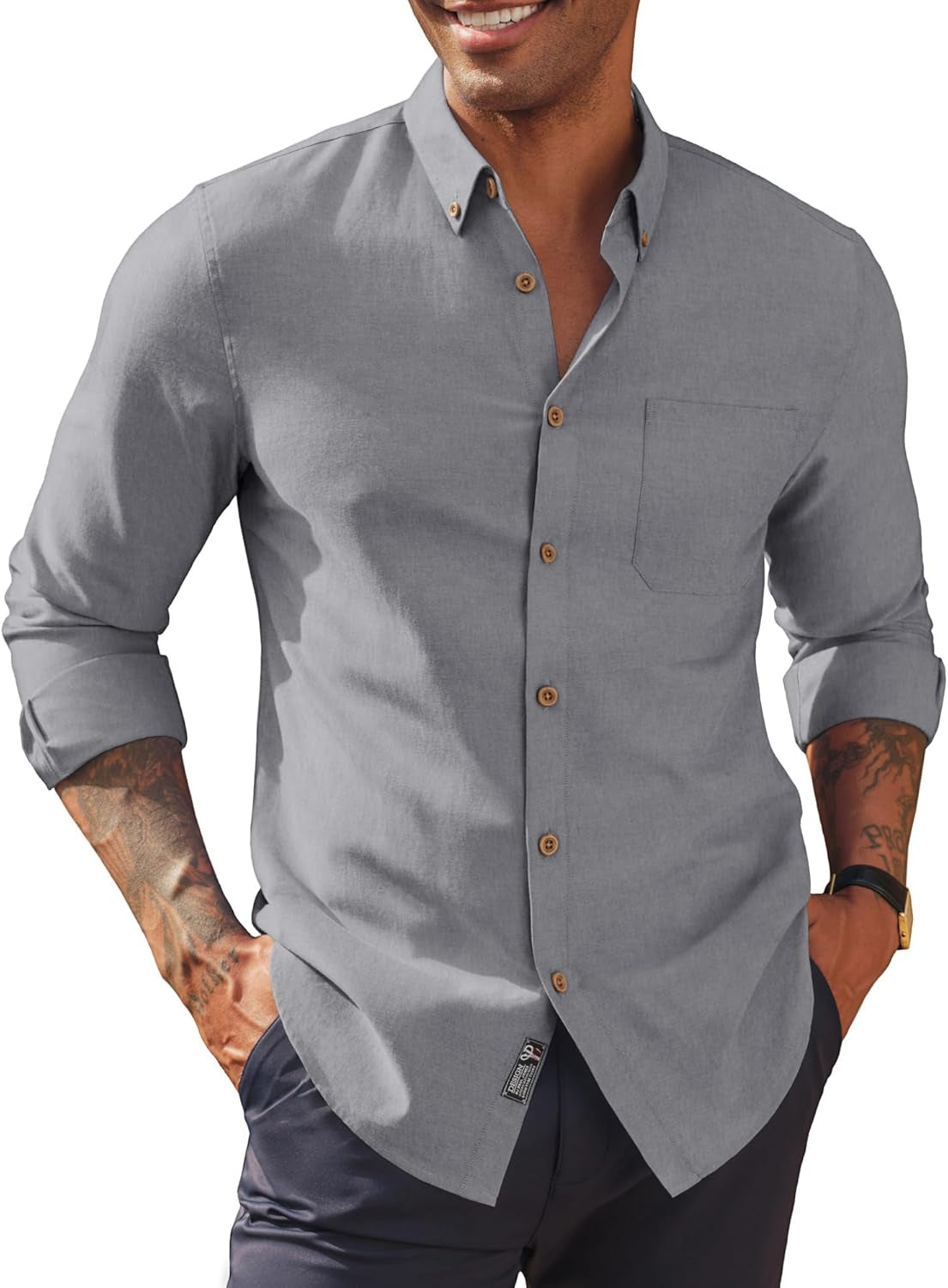 Mens Shirts Long Sleeve Button down Oxford Shirts with Pocket