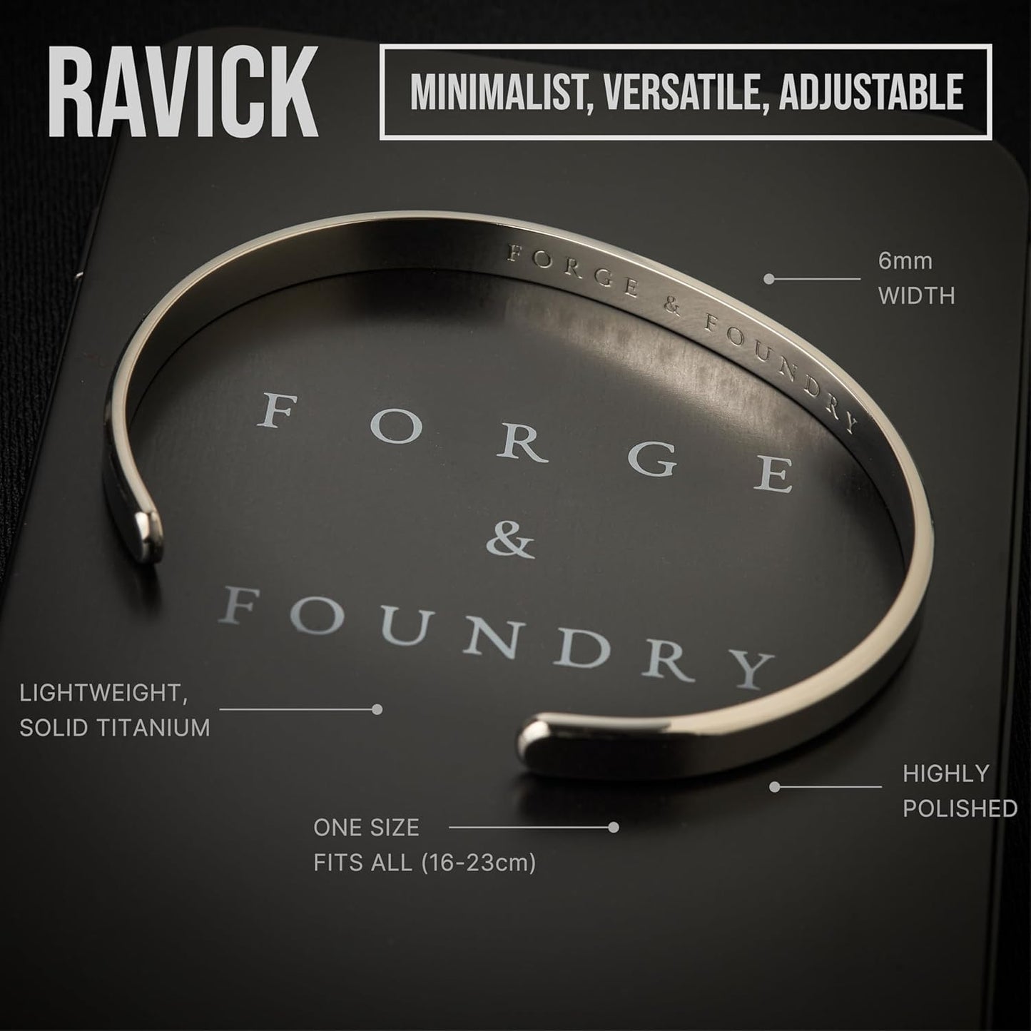 Men'S Minimalist Titanium Cuff Bracelet | Versatile Unisize Waterproof | Design-Led Artisan Jewellery, from London | Ravick