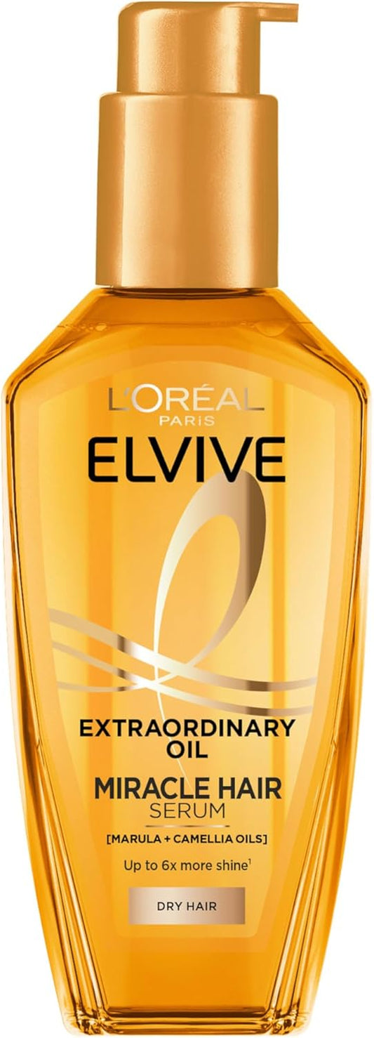 Paris Hair Serum Elvive Extraordinary Oil Miracle, Intense Nourishment, up to 6X More Shine, up to 230° Heat Protection, Suitable for All Hair Types, 100Ml