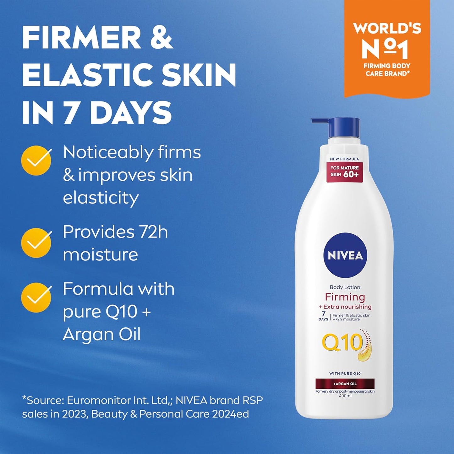 Q10 60+ Mature Skin Body Lotion (400Ml), Nourishing Firming Cream with Q10 and Argan Oil,  72H Moisturising Cream for Ageing and Mature Skin
