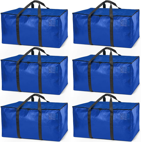 Heavy Duty Moving Boxes or Storage Bags – Storage Bins with Lids, Large Moving Bags with Backpack Straps & Handles – Moving Supplies for College Dorm or Christmas Decorations, 6 Pack