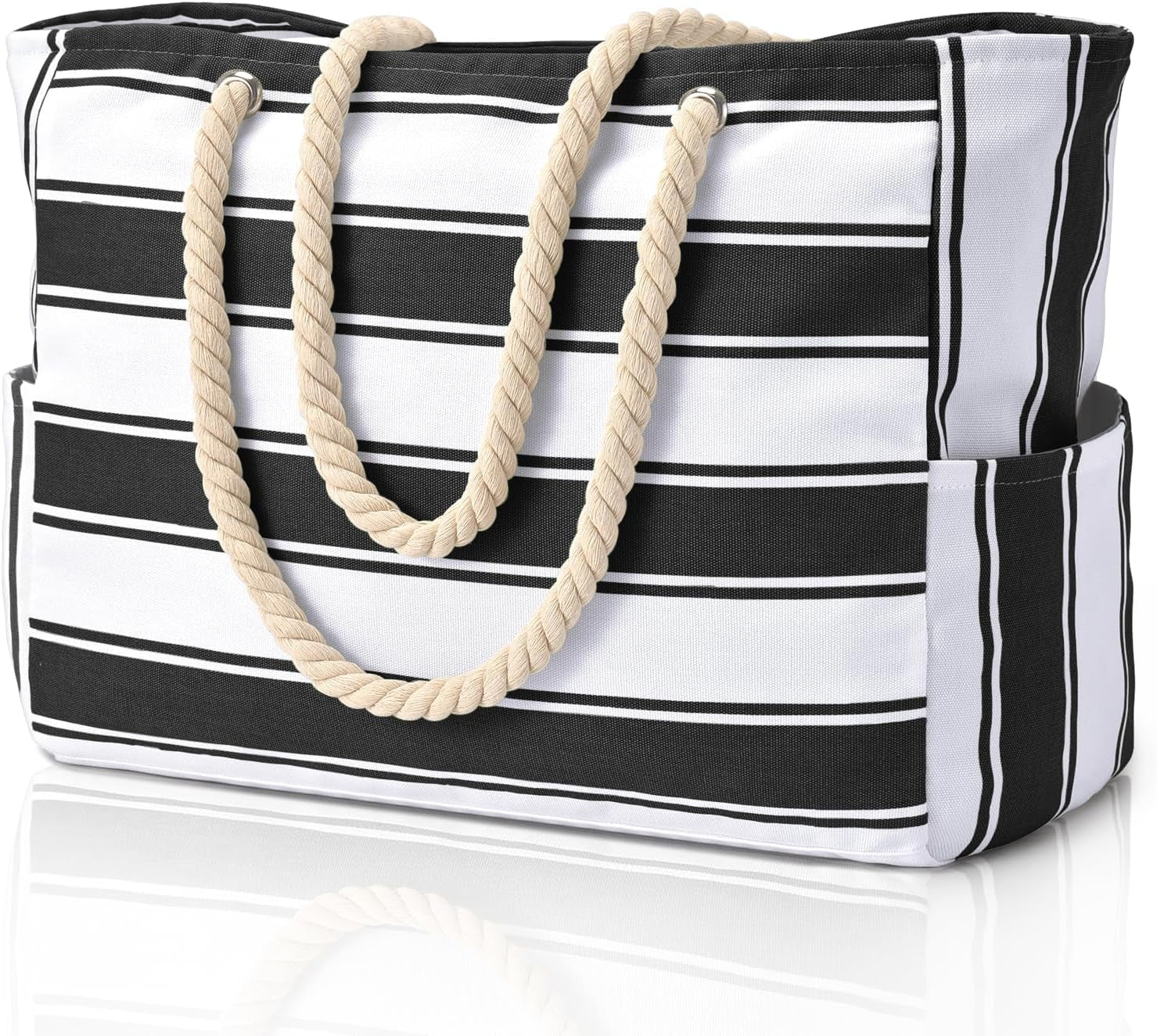 Beach Bag Large Waterproof Beach Tote Bags with Zip and Rope Handle Summer Holiday Essentials Shoulder Handbags for Travel Shopping Pool Gym Picnic