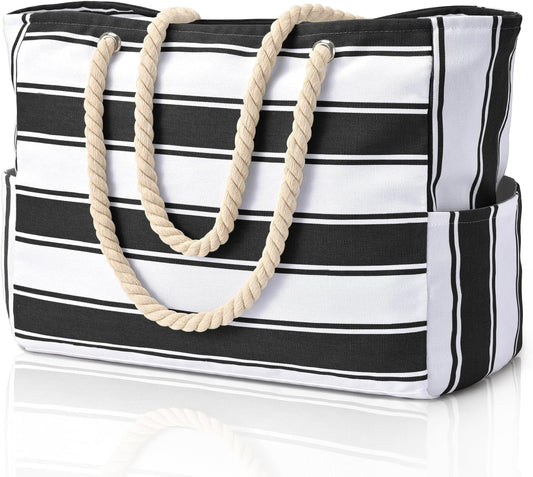 Beach Bag Large Waterproof Beach Tote Bags with Zip and Rope Handle Summer Holiday Essentials Shoulder Handbags for Travel Shopping Pool Gym Picnic