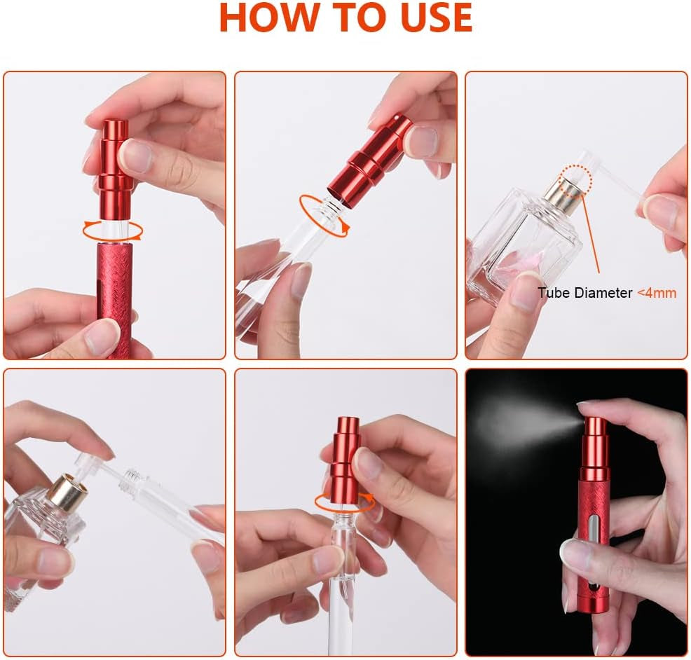 Perfume Atomiser Bottles, 5Pcs 12Ml Refillable Perfume Atomizer Empty Spray Bottles, Travel Fine Mist Fragrance Bottle with Window, Portable Purse Pocket Handbag Perfume Bottle for Men and Women