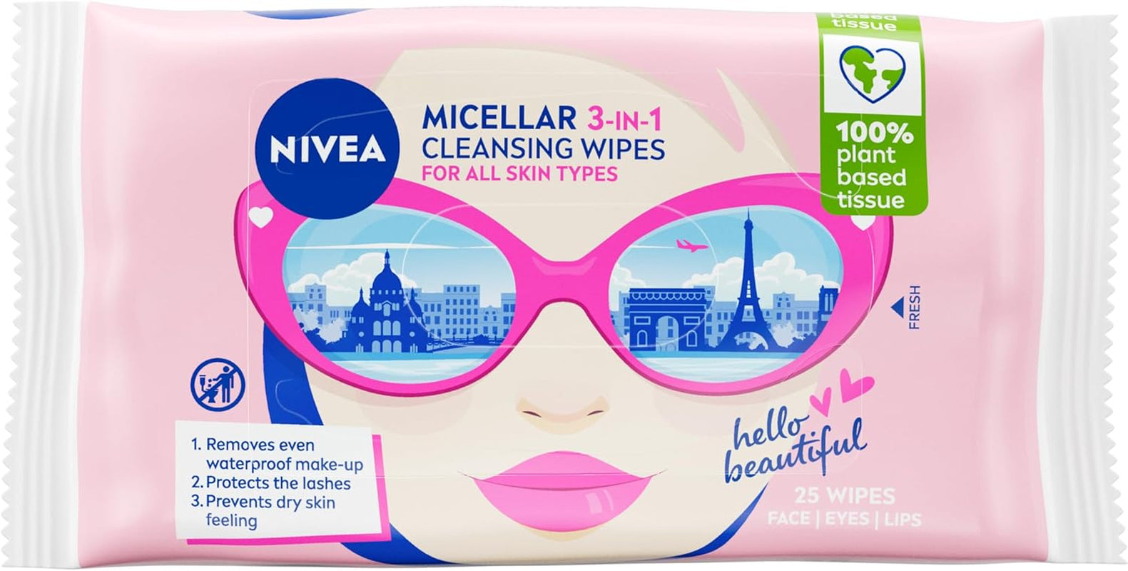 Limited Edition Micellar Cleansing Wipes (25Pcs), Biodegradable with Micellar Technology, Facial Wipes Effectively Removes Waterproof Make-Up and Mascara (Packaging Maybe in Different Color)
