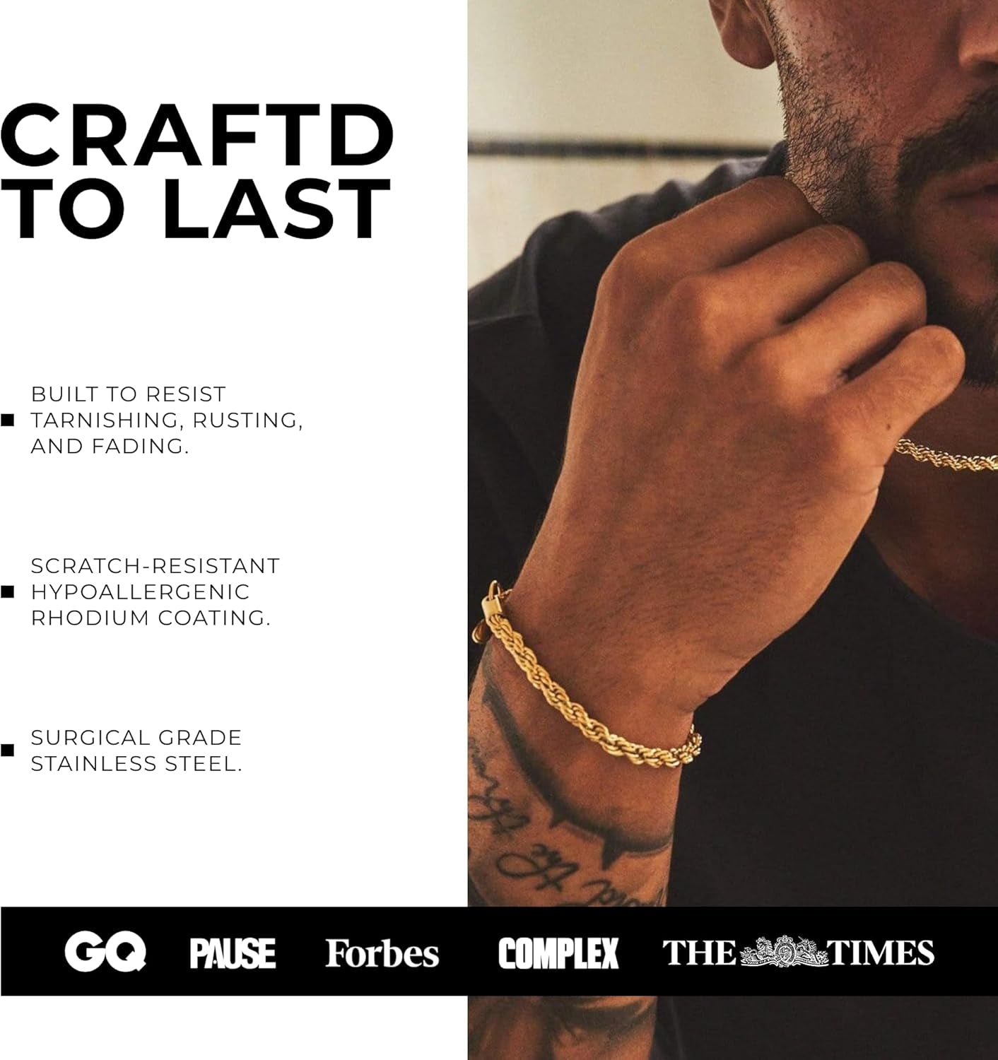 - Rope Link Bracelet - Waterproof, Heat & Sweat Resistant - Gifts for Men - Men'S Jewellery - Width 5MM