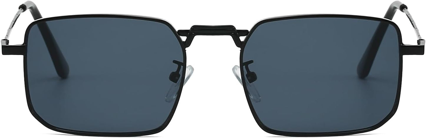 Rectangle Sunglasses Metal Frame for Men Women Retro Square Sunglasses Tinted Lens 90S Vintage Shades UV400 Protection