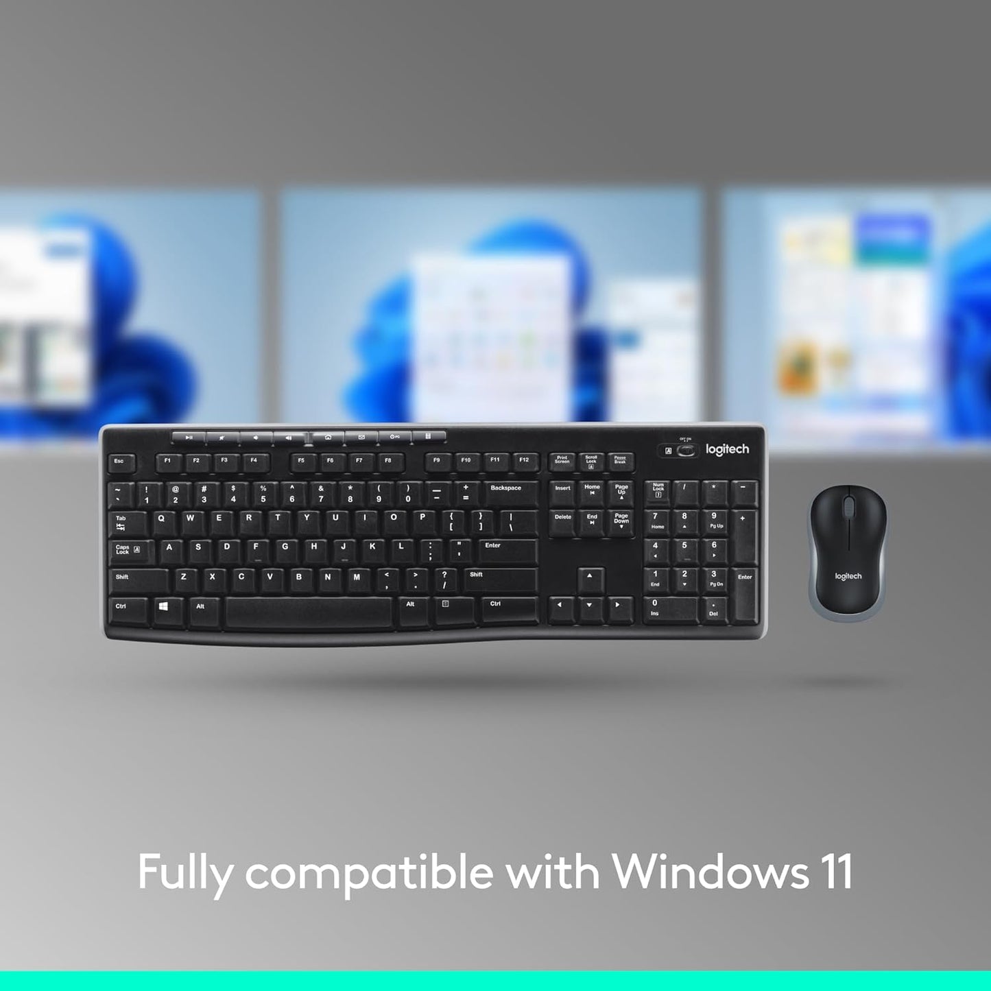 MK270 Wireless Keyboard and Mouse Combo for Windows, 2.4 Ghz Wireless, Compact Mouse, 8 Multimedia and Shortcut Keys, 2-Year Battery Life, for PC, Laptop, QWERTY UK English Layout - Black