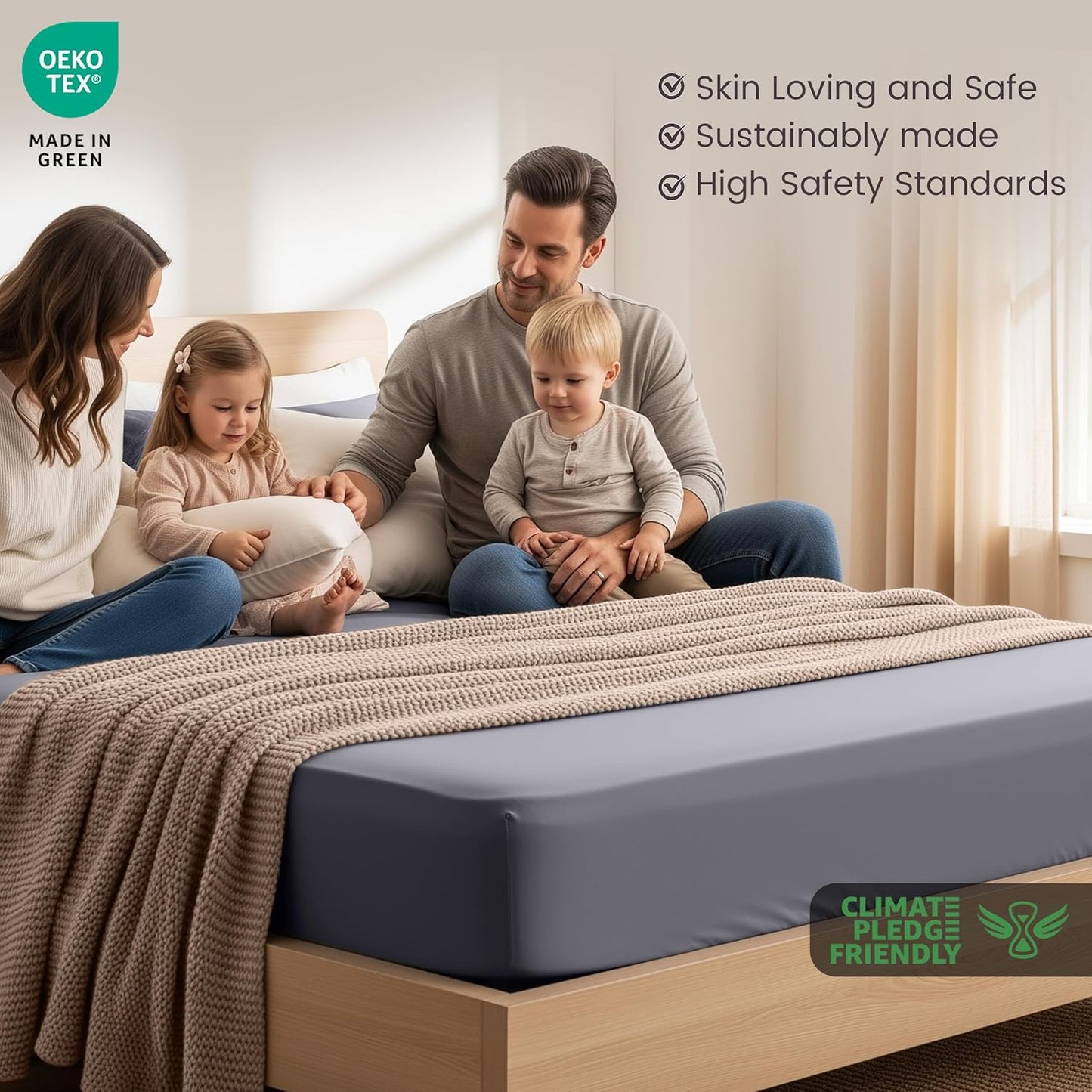 - Fitted Sheet 150 X 200 Cm - Grey - Oeko-Tex Certified Brushed Microfibre Fitted Sheet - 35 Cm Deep Pocket