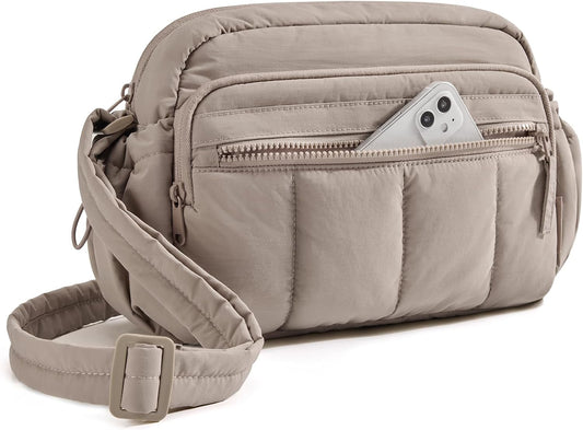 Crossbody Bag for Women Trave Crossbody Purse Puffy Quilted Shoulder Handbag with RFID Blocking Slots for Daily Use, Hiking, Shopping