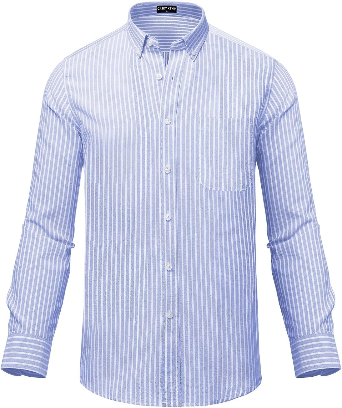 Men'S Long Sleeve Oxford Shirts Casual Business Classic Striped Shirt 100% Cotton Non Iron Button down Shirt with Pocket