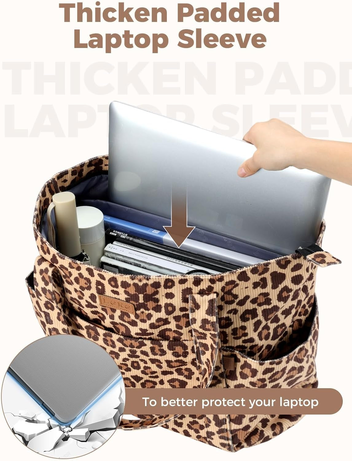 Laptop Tote Bag for Women - Large Capacity Corduroy Shoulder Bag with Zip and Pocket for College School Work Travel Shopping