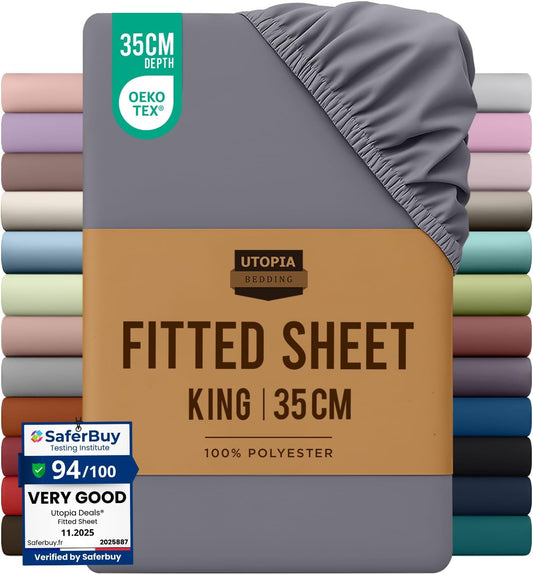 - Fitted Sheet 150 X 200 Cm - Grey - Oeko-Tex Certified Brushed Microfibre Fitted Sheet - 35 Cm Deep Pocket