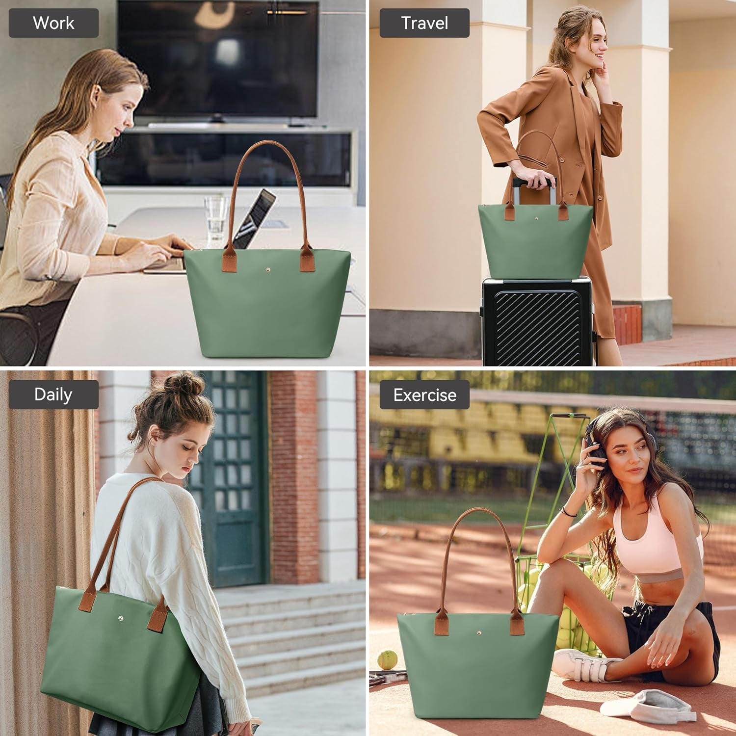 KALIDI Large Handbags for Women Foldable Tote Bag with Zip Waterproof Nylon Women'S Totes Top-Handle Bags for Work,School,Travel,Leisure,Shopping