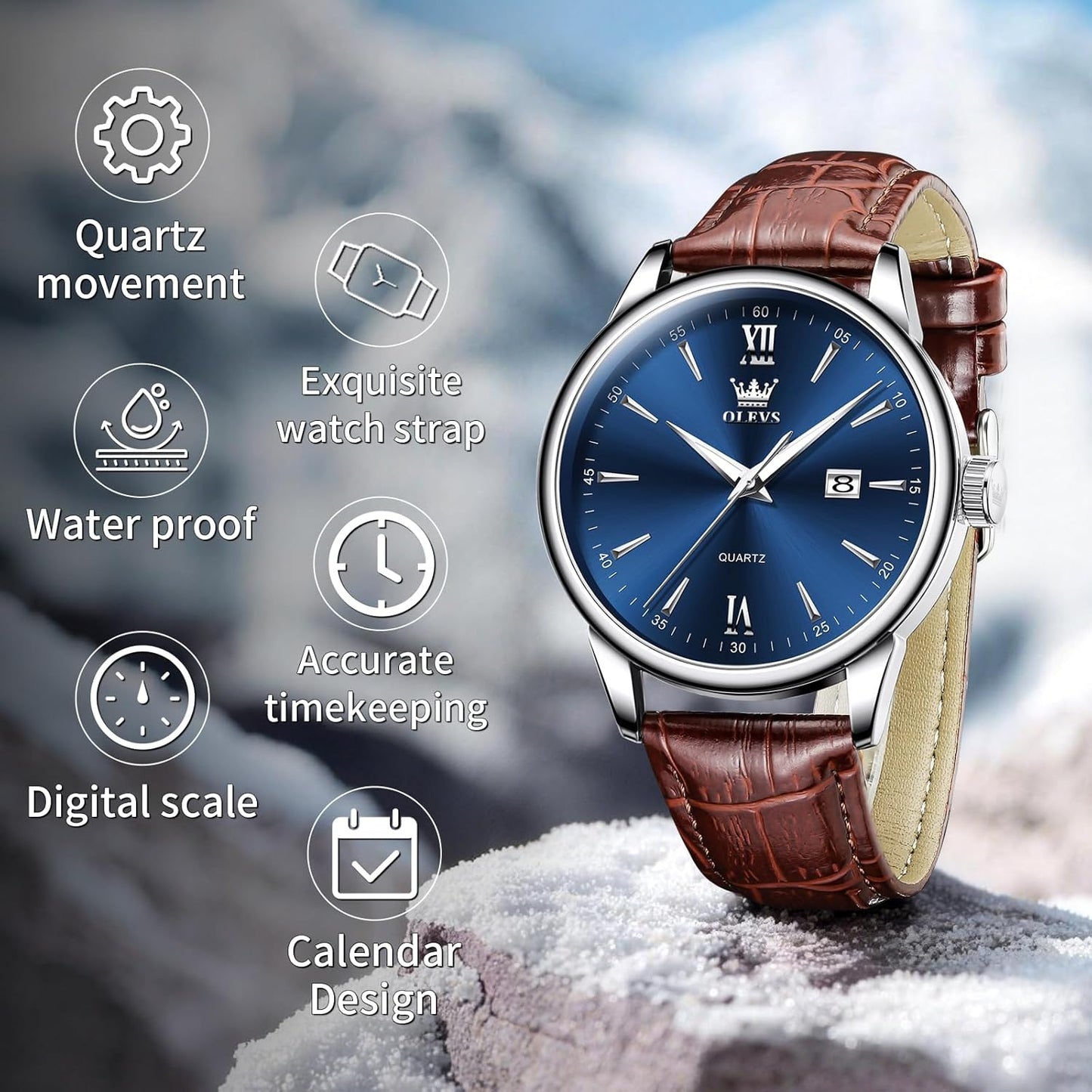 Men'S Waterproof Watch Leather Strap Quartz Classic Wristwatch Simple Dial with Date Luminous Watches for Men